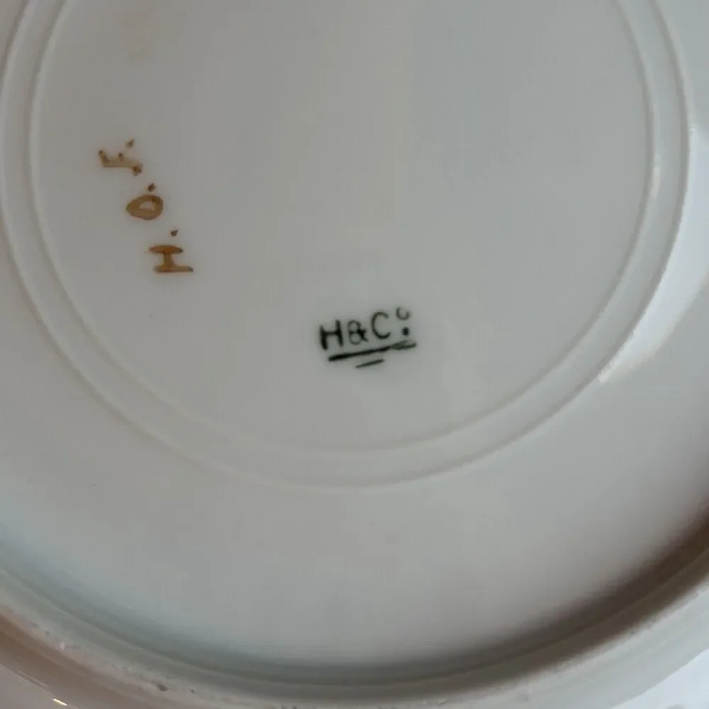 Antique H & Co Limoges Hand Painted Yellow Landscape Trees Rocky Coast 7 3/4”